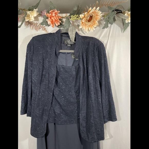 NWT $209 Alex Evenings [ 10 ] Sequin Mock Gown with Jacket in Navy Blue‎ - Picture 11 of 13